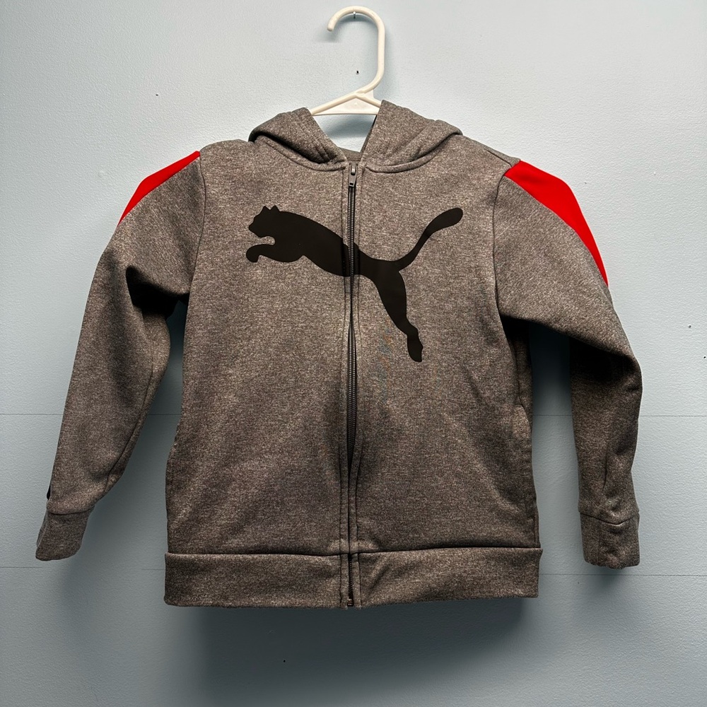 Toddler Boys Puma Gray And Red Hooded Full Zip Long Sleeve Sweatshirt Size 6